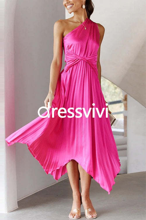 One Shoulder Sleeveless Pleated Dress