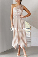 One Shoulder Sleeveless Pleated Dress